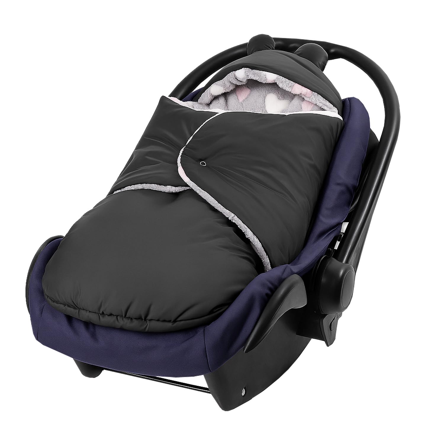 Einschlagdecke für Babyschale – Warmer Fußsack für Baby, Kuschelige Babydecke für Kinderwagen, Kindersitz & Babybett, Ideal für Herbst & Winter, Made in EU (605.020 Grau/Herz rosa)