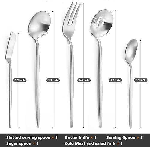 Miniatura 55 de Juego de cubiertos de 60 piezas para 12, juego de cubiertos mate que incluye cucharas, tenedores, cuchillos, juego de cubiertos de acero inoxidable