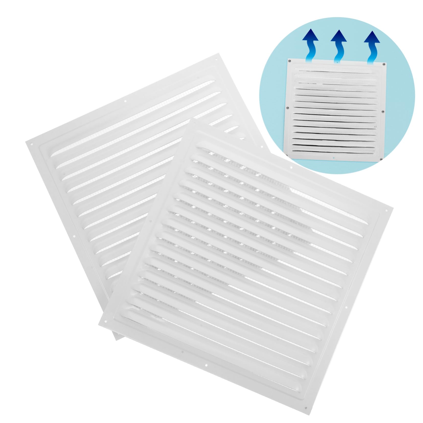 Griglia di Ventilazione in Lega di Alluminio 300x300 2 Pezzi | Louvered Design, Montaggio Facile, Bianco, per Pareti Esterne e Casa, Struttura a Pannello Grigliato