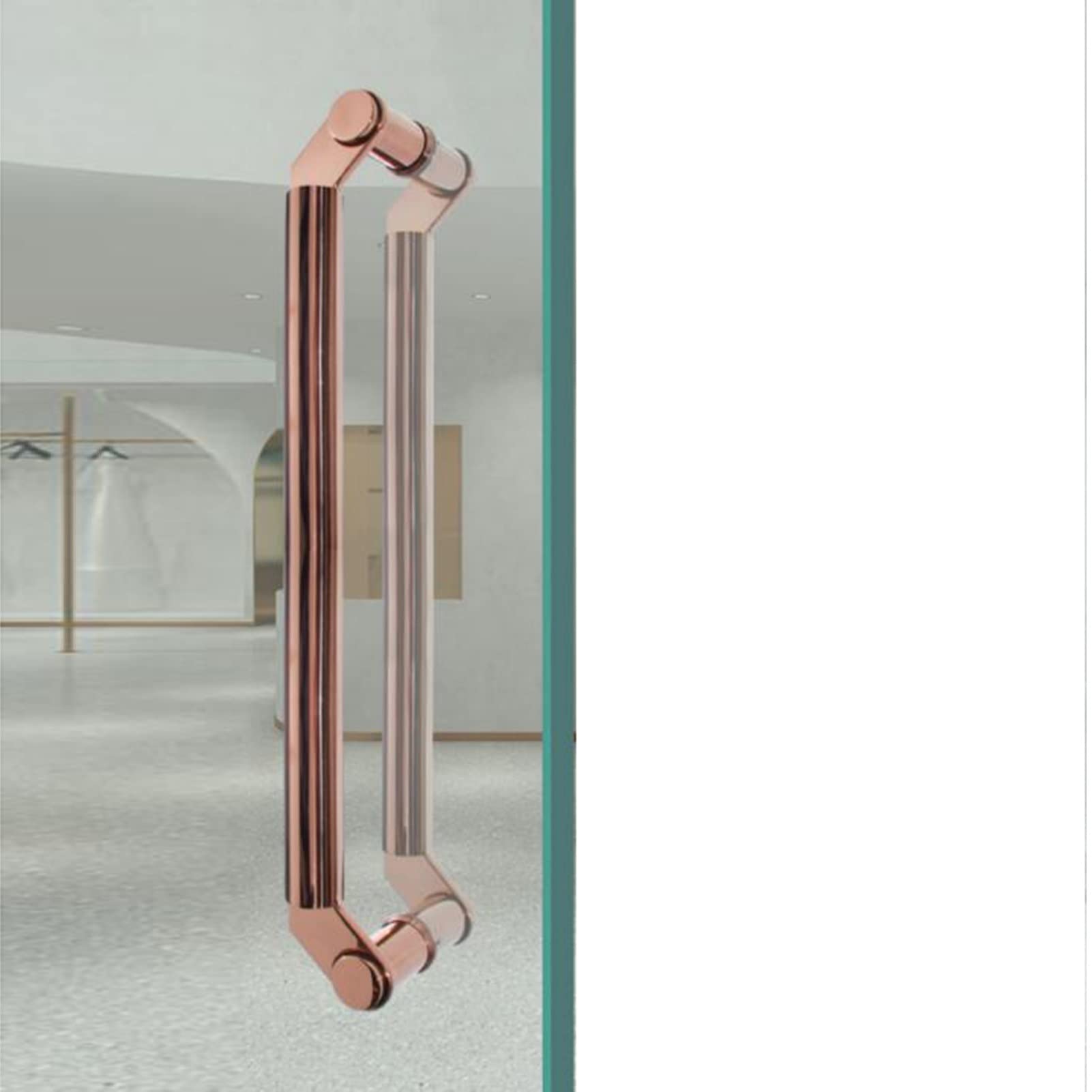 SaryEdge Commercial Push Pull Glass Door Handles,Double Sided Round Glass Door Handles for Front Door,Stainless Steel Shower Door Push Bar * 60cm *40cm,Rose Gold-44,Rose Gold-44cm (17 3/8")*40cm