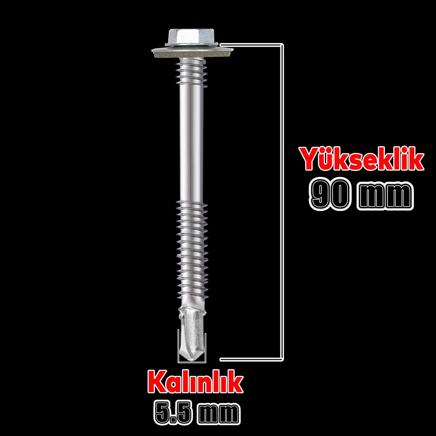 Badem10 Trapez Çatı Vidası 5.5x90 mm Paket 100 ADET Matkap Uçlu Sac Akıllı Vida Çatı Panel Metal Ağaç Vidası