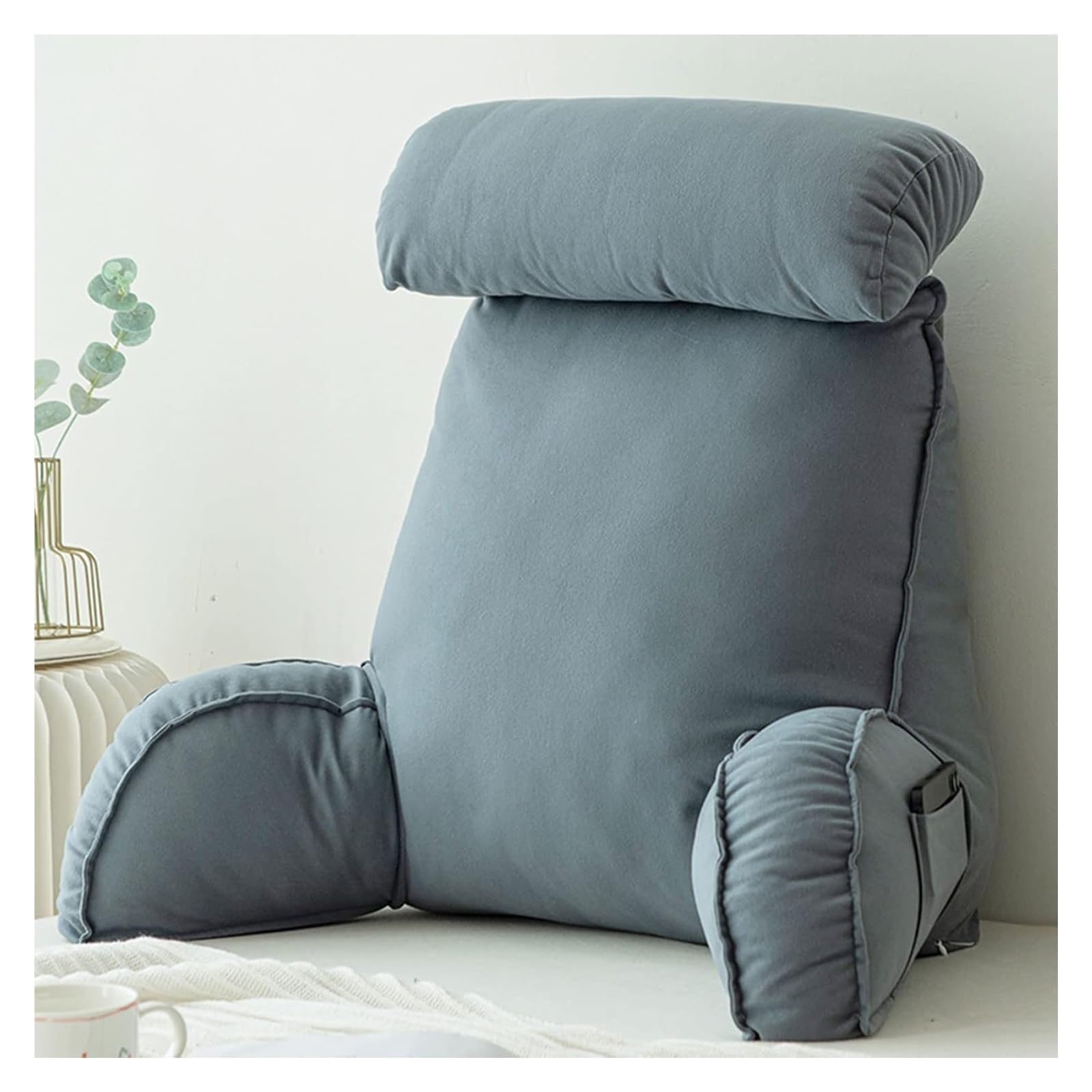 Iulgfsc Blue Gray Reading Pillow， Reading Pillow With Armrests,Back Supports,Lumbar Support Cushion
