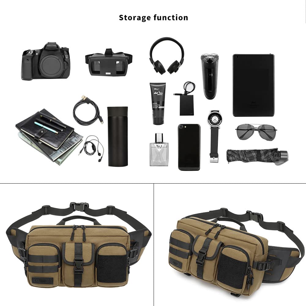 Fanny Pack dla mężczyzn i kobiet, wodoodporna, duża saszetka na pasek, pasuje na tablet 19 cm, torba biodrowa z regulowanym paskiem do treningu, biegania, wędrówek, Brązowy, Small, Regulowana