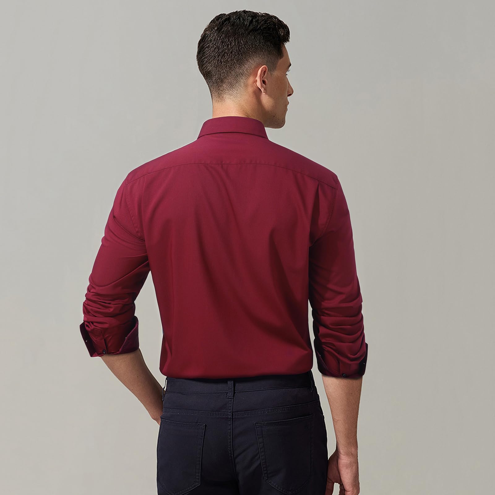 burgundy dress shirt for wedding Marquis Classic Fit Solid Burgundy Wrinkle Resistant Cotton Blend Dress  Shirt