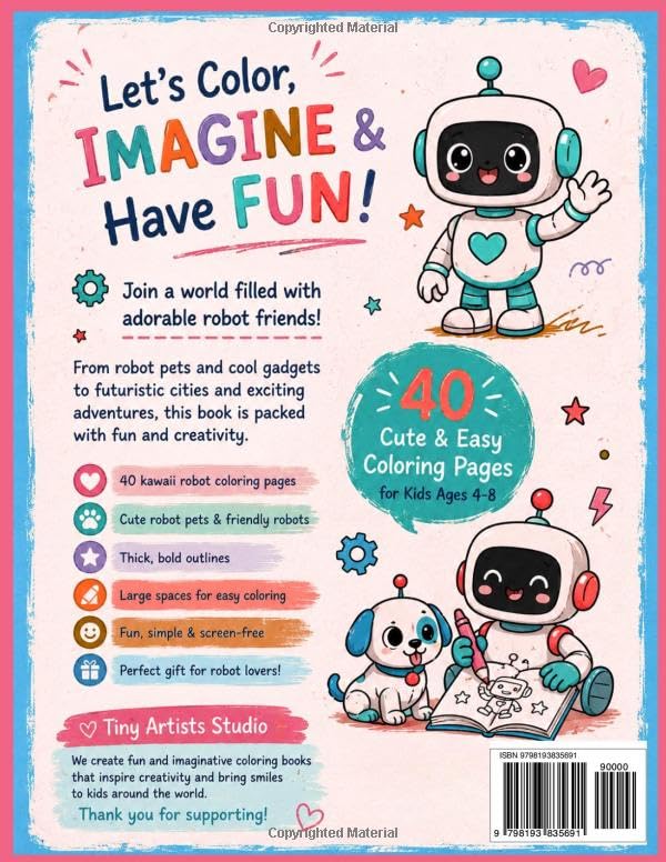 Kawaii Robot Friends Coloring Book: Friendly Robots, Robot Pets, Futuristic Cities, Gadgets, and Playful Adventures (Kawaii Kids Coloring Book series) image 3