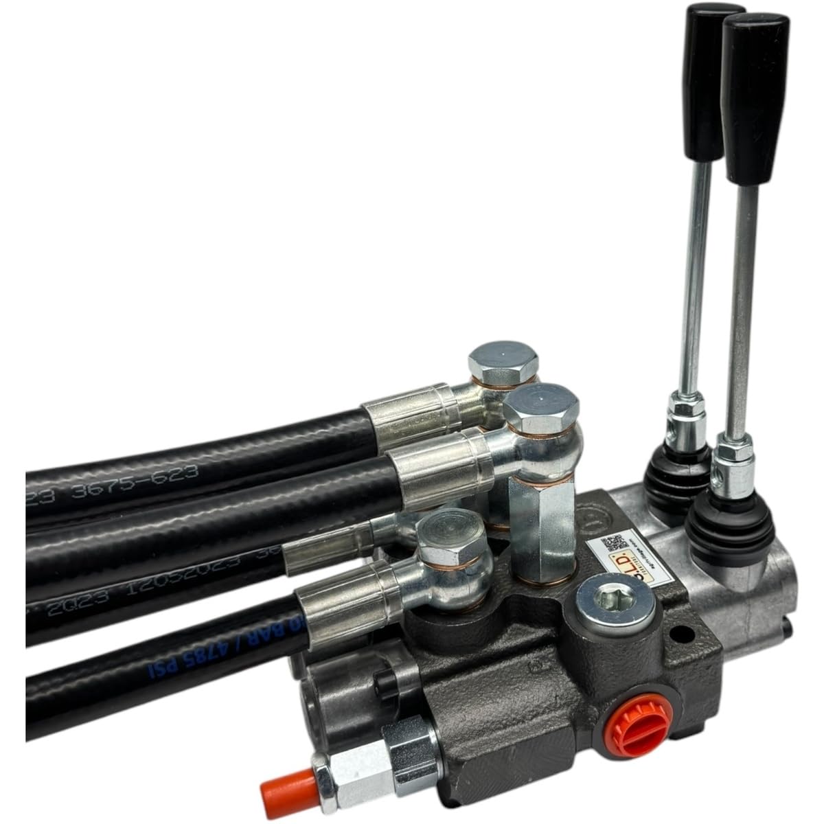 Distributore oleodinamico per trattore 2 leve doppio effetto 3/8" 45 Litri 300 bar completo di tubi e innesti rapidi push pull