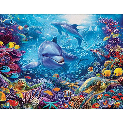 Diamond Painting Kits Full Drill,VLikeze Astory DIY 5D Diamond Painting Kits Rhinestone Crystal Embroidery Pictures Cross Stitch Art Craft for Home Decor Underwater World & Dolphin (14.9 * 11.8inch)