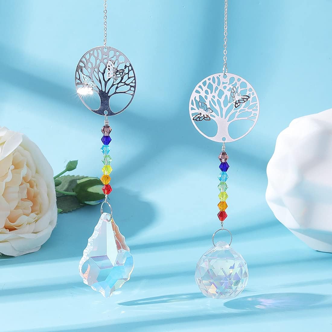 2PCS Glass Crystal AB Color Chandelier Prism Pendant Suncatcher Tree of Life Rainbow Maker for Window,Office,Garden Decoration image 3