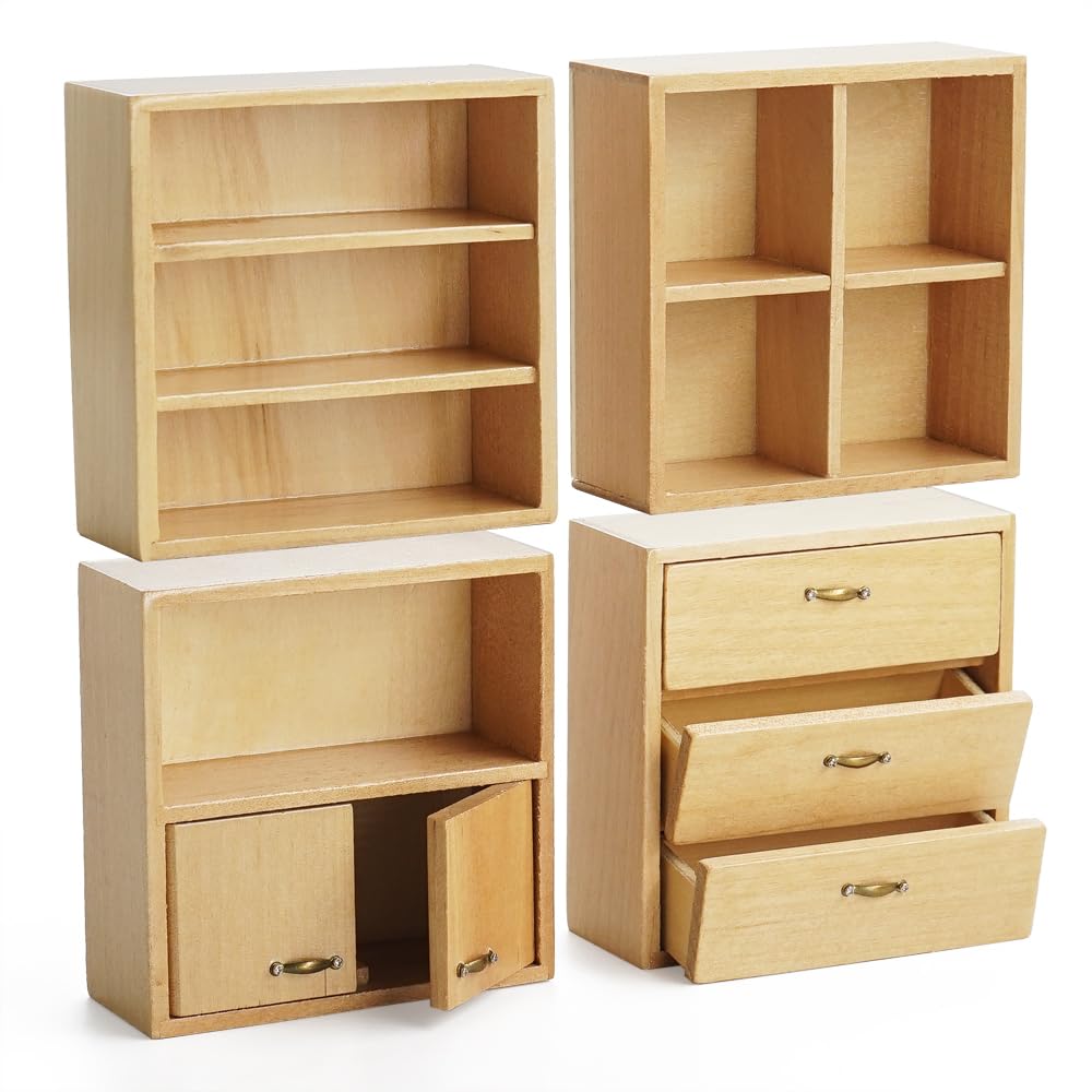 Odoria Dollhouse Bookcase Cabinet Miniature: 1/12 Scale Storage Shelves for Modern Living Room Office - Mini Sideboard Wooden Furniture Natural- Tiny Wall Cube Open Rack Stackable