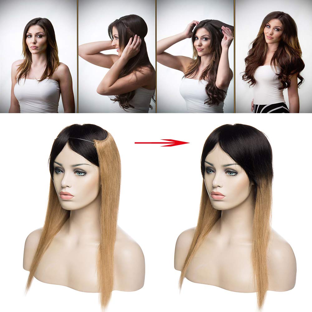 ML-LADY Thicker One Piece Wire Hair Extensions Real Human Hair 20 Inch Invisible Wire Headband Secret Miracle Wire Hidden Fish Line Hair Extensions Dark Blonde 110g