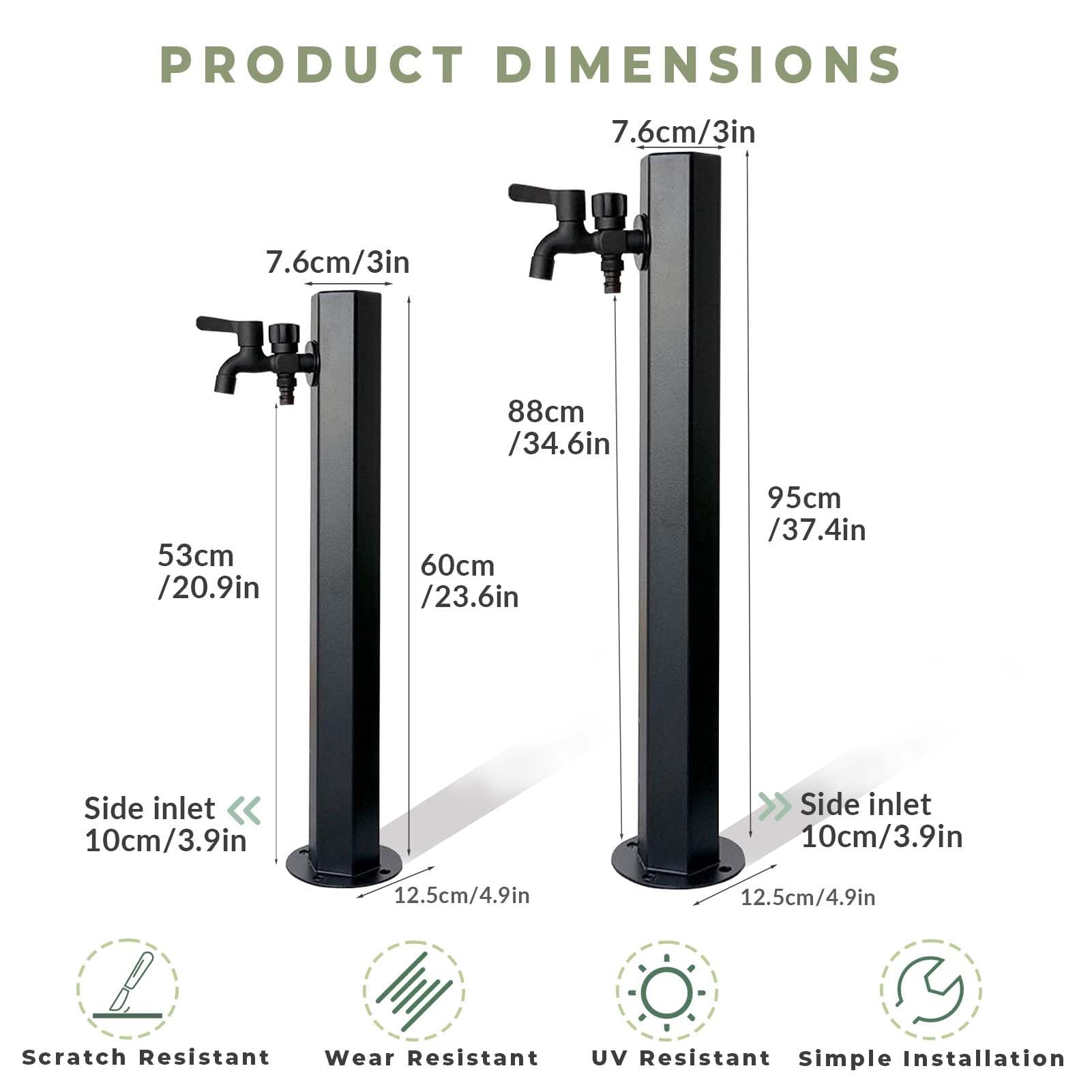 Bateria wolnostojąca na zewnątrz, czarny, sześciokątny, pionowy, do montażu na podłodze, kran, zabezpieczenie przed zamarzaniem, pęknięcie, wlot boczny i dolny(Double spout faucet Height: 60cm)