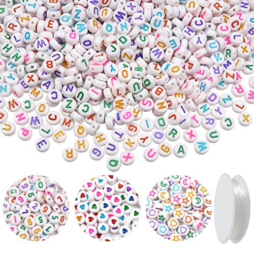TOAOB 1500pcs Colourful Acrylic Letter Beads Alphabet Beads Heart Beads and Number Beads with Elastic Crystal String Cord for DIY Necklace Bracelet Jewellery Making