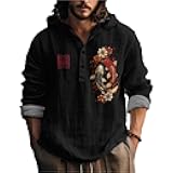 MARSVOVO Mens Hooded Shirt Vintage Retro 3 Button Long Sleeve Light Hoodie Fashion Casual Daily Tops for Spring Fall