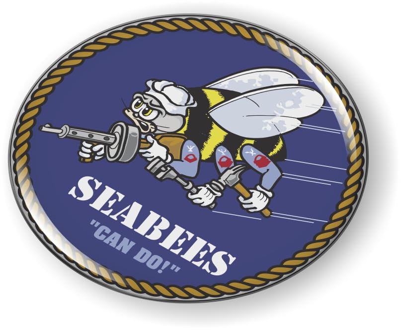 Image of BestLicensePlateFrames - U.S. Navy Seabees Naval Construction Battalions 3D Domed CAR Emblem Badge Sticker Flexible - Official U.S. Navy Licensed Product