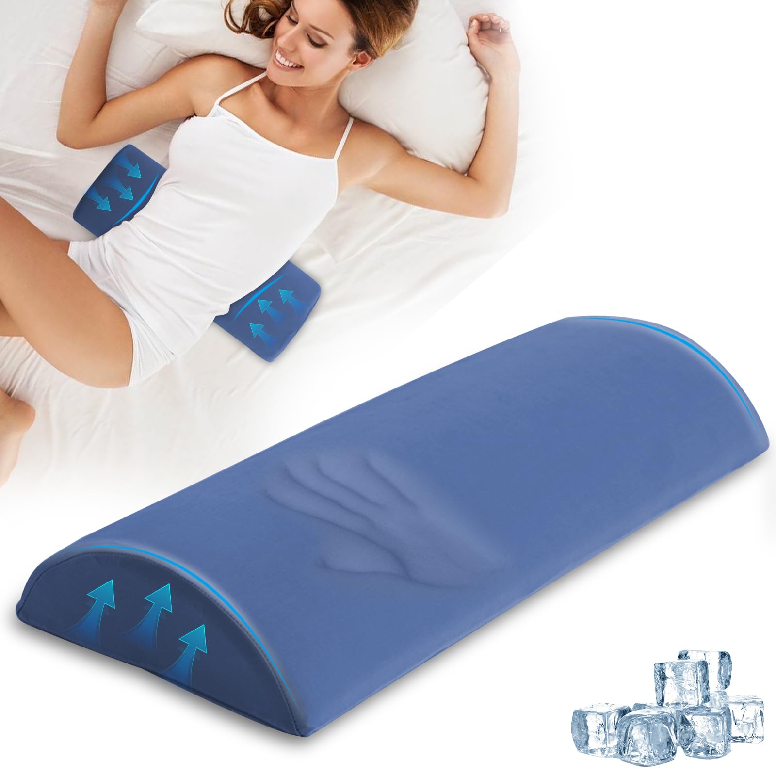 Cojin Lumbar Ergonómica, Almohada de Apoyo Cama, Almohada Lumbar para Dormir Silla Oficina, Espuma Viscoelástica, Cojin para Lumbares, Cojin Lumbar para Sillas, Coche, Sofa (Azuloscuro-Sedahielo)