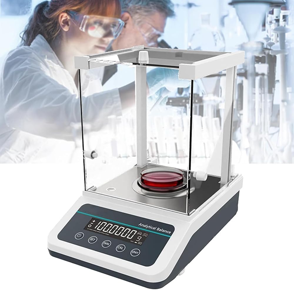 Elektroniczna waga analityczna, precyzyjna waga cyfrowa z automatyczną kalibracją zewnętrzną, dokładność 0,1 mg, z interfejsem RS-232, do laboratorium i apteki (120 g/0,1 mg)