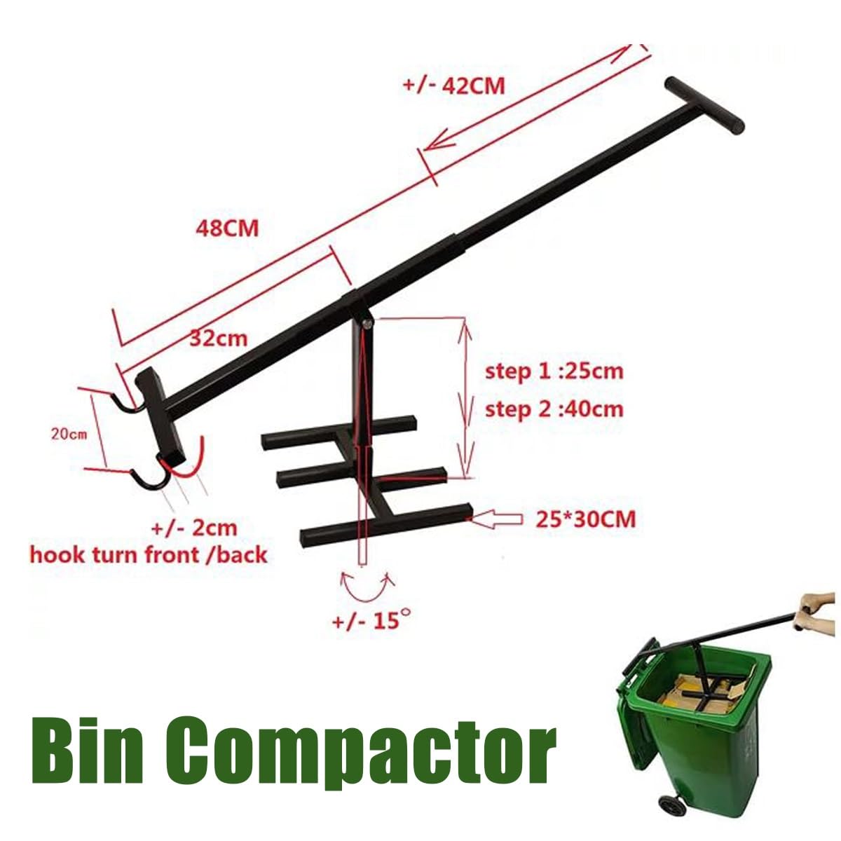 Compactador de basura manual, compactador de platos, compactador de basura for el hogar, compactador de basura con mango ajustable, triturador de basura for cocina, jardín, restaurante y oficina