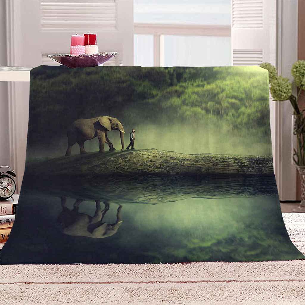 Couverture en flanelle éléphant 3D plaid chaud pour canapé 100x130