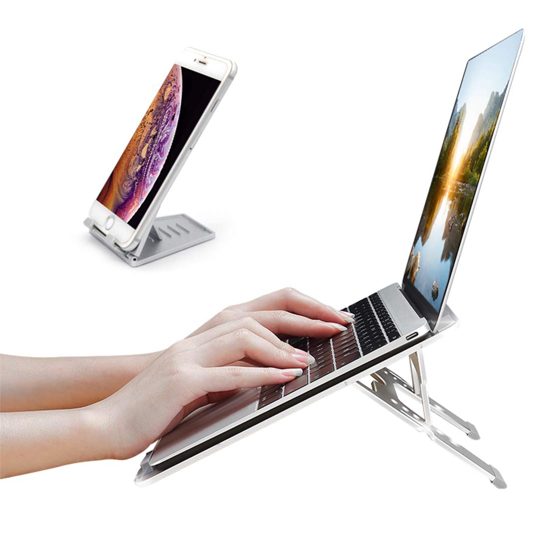 Support ordinateur portable contre les douleurs cervicales avec support téléphone intégré - 8