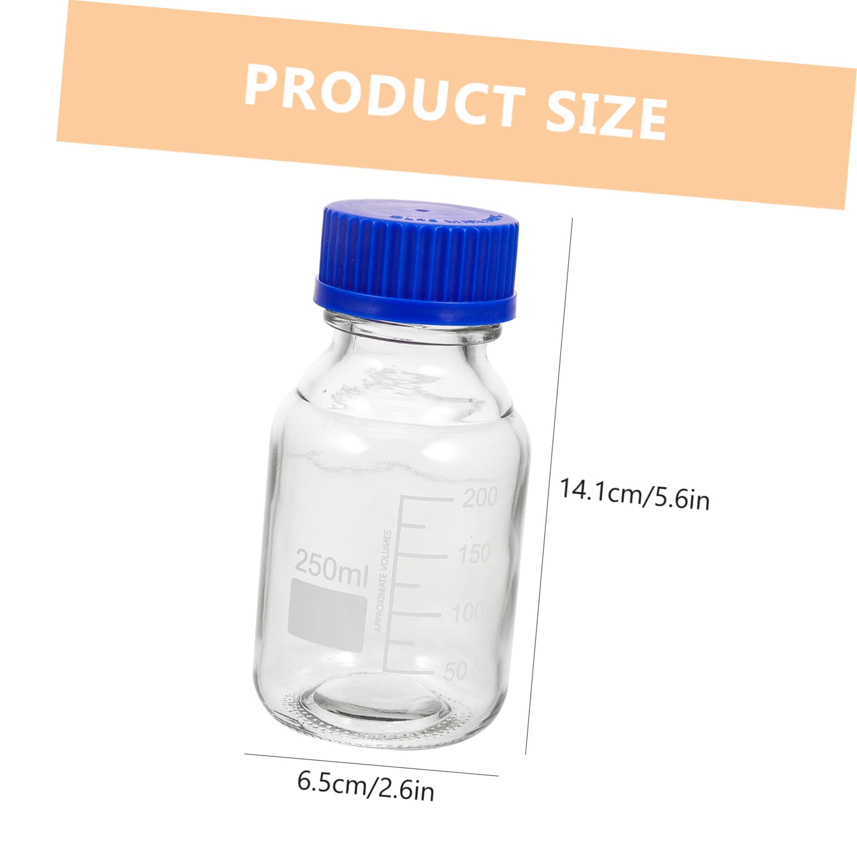 Confezione 4 Pezzi Bottiglie di Reagente Graduata in Vetro Trasparente con Tappo a Vite Blu Capacità 250ml Resistenti a Urti e Usura per Laboratorio e Aula