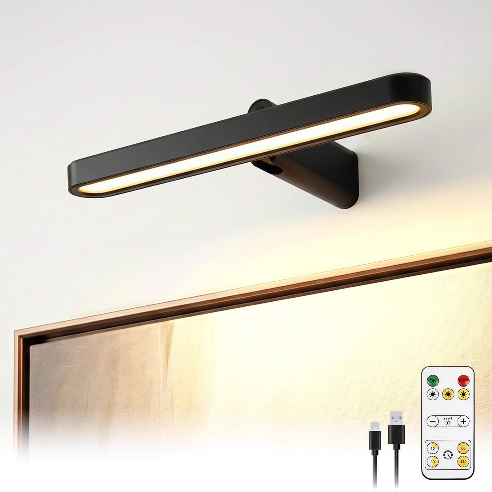 BrightArk Rechargeable Picture Lights for Wall, 3600mAh Battery Operated Wall Lights with Remote, Dimmable & 3 Color Temps, Cordless LED Wall Light for Pictures Dartboard Gallery