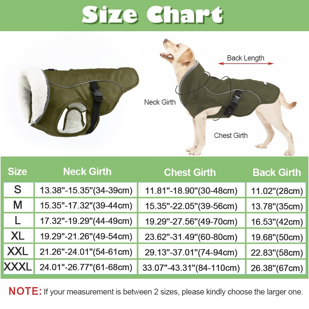 EMUST Cappotti invernali per cani freddi, fodera in pile per cani di taglia piccola, taglia M, per l'inverno, caldi vestiti invernali per cani di taglia grande, verde, XL