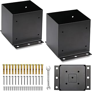 ATMTV 6x6 Post Base 2 PCS Post Brackets Inner Size 5.74"x5.74" Heavy Thick Steel Black Powder Coated Post Anchor for Deck Handrail Railing Fence Plate Pergola Support