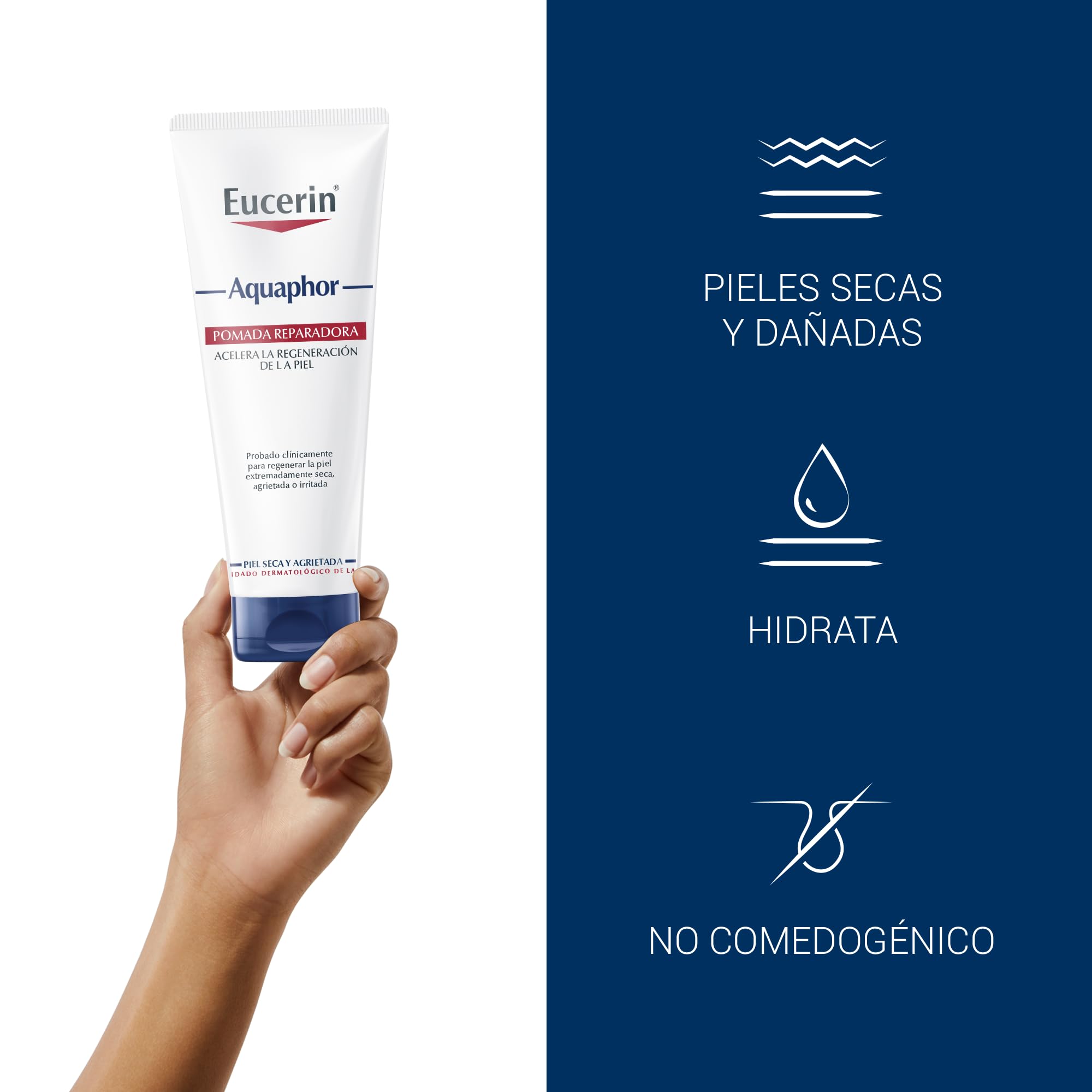 Eucerin Aquaphor Pomada Reparadora 220 ml – Crema Corporal Hidratante para Piel Seca y Agrietada - Pomada Cicatrizante con Pantenol y Bisabolol que Calma y Regenera - Sin Perfume y No Comedogénica