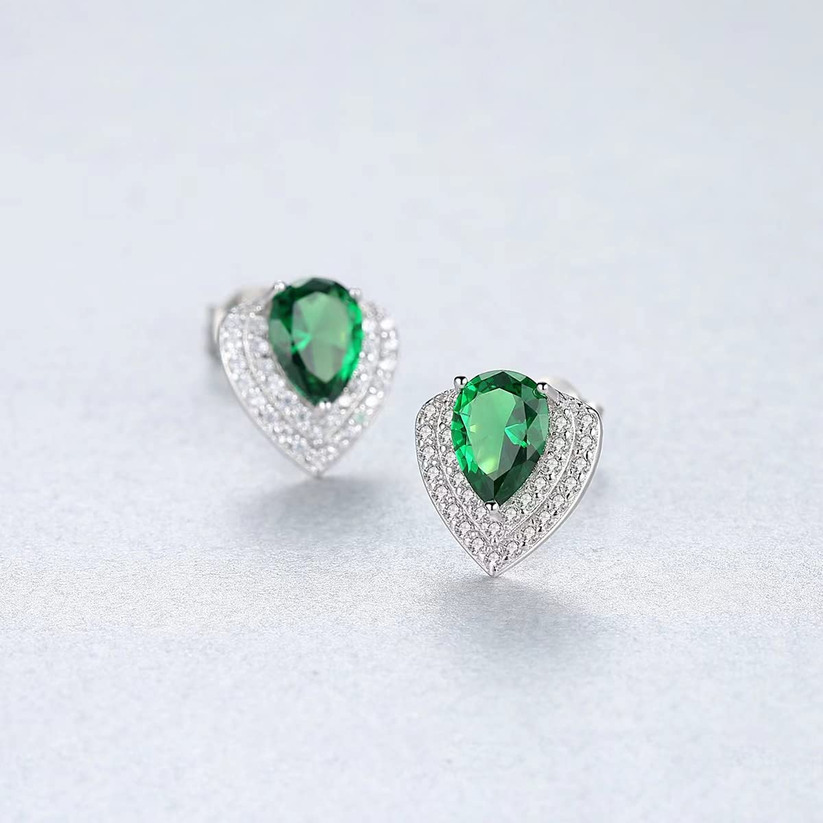 WZGWDC Ohrstecker Damen Sterling Silber Pavé Herz Zirkonia Ohrringe-Grün