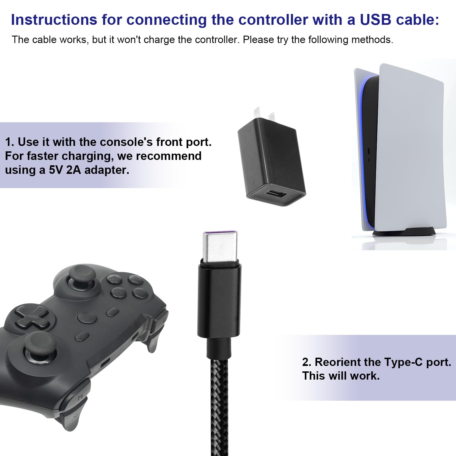 2 Piezas Cables Carga para Xbox Series, 3m Cable de Carga USB Tipo C Negro de Repuesto para Xbox Series X/S PS5/PS5 Pro Controller Elite 2 Switch Pro Controller