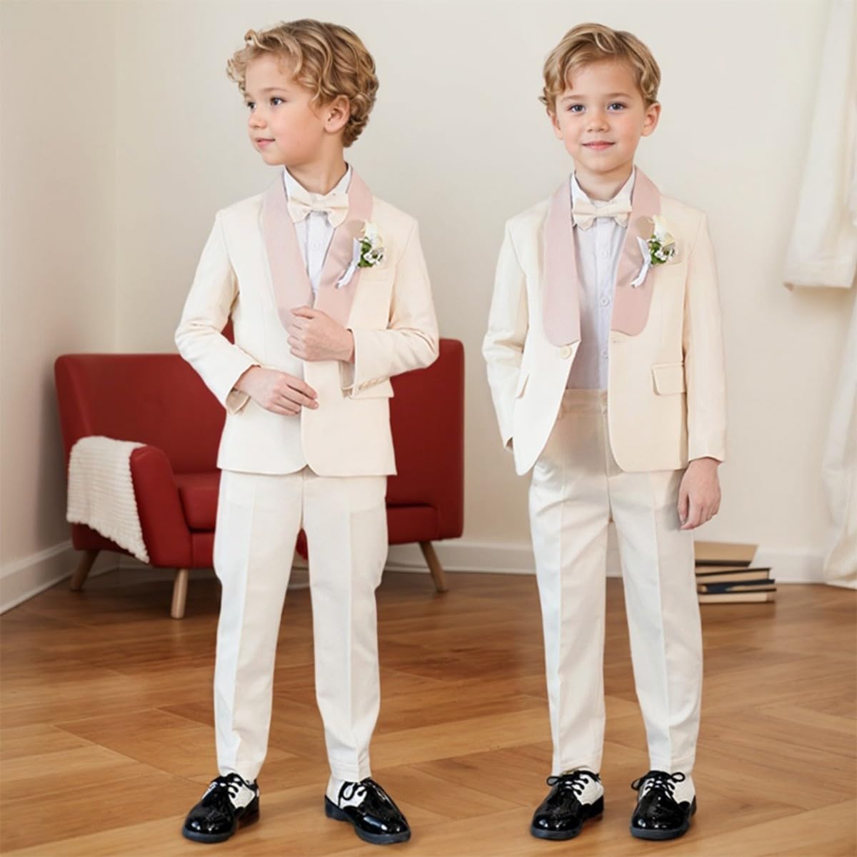 Vestito da cerimonia nuziale per ragazzi Portatore Anello Vestito Comunione Vestito Battesimo Outfit 2 Pezzi Bambini Smoking Bambini Abiti bianchi