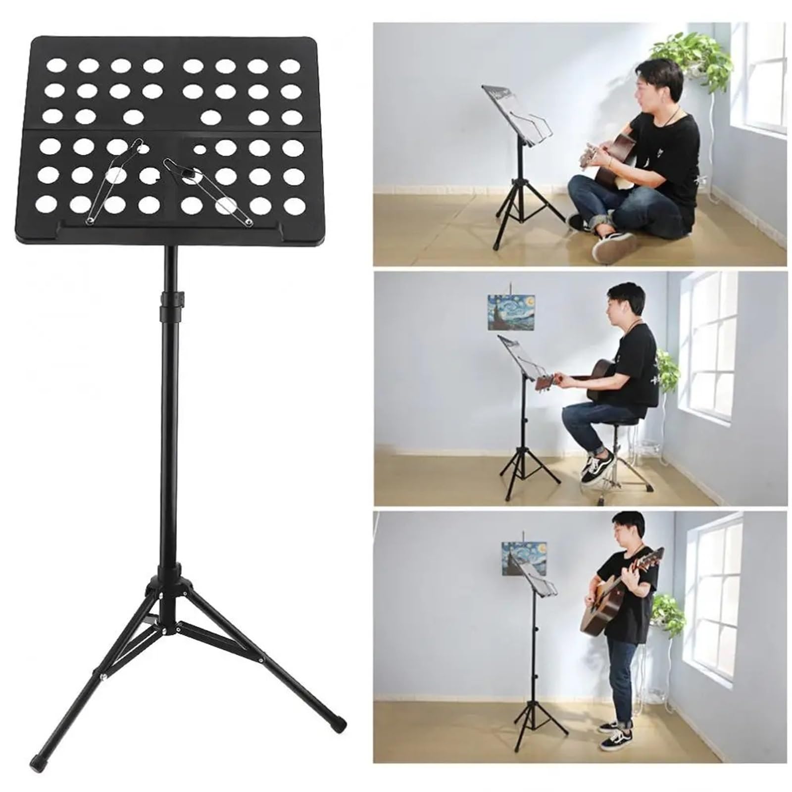 Atril Musica Atril de partituras Plegable y Ligero de aleación de Aluminio con trípode y Altura Ajustable con Bolsa de Transporte de algodón