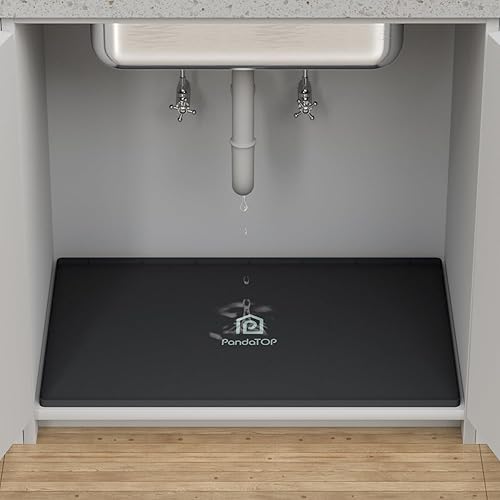 Miniatura 2 de Tapete para debajo del fregadero, bandeja de silicona para gabinete de cocina de 31 x 22 pulgadas, impermeable y flexible para debajo del fregadero