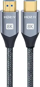 Cabo HDMI 2.1,8K, 48Gbps, Compatível com TV 4K/8K, PS5, Xbox, Monitor Gamer, Projetor, PC, Conector Banhado a Ouro. 1,5Metros.