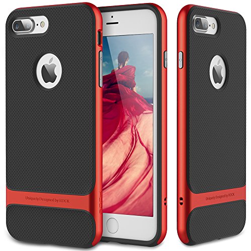 iPhone 7 Plus Case, ROCK [Royce] - Black & Red [Ultra Thin][Heavy Duty][Metal Texture Side Buttons][Dual Layered][Slim Fit][Hard PC + Soft TPU] For Apple iPhone 7 Plus