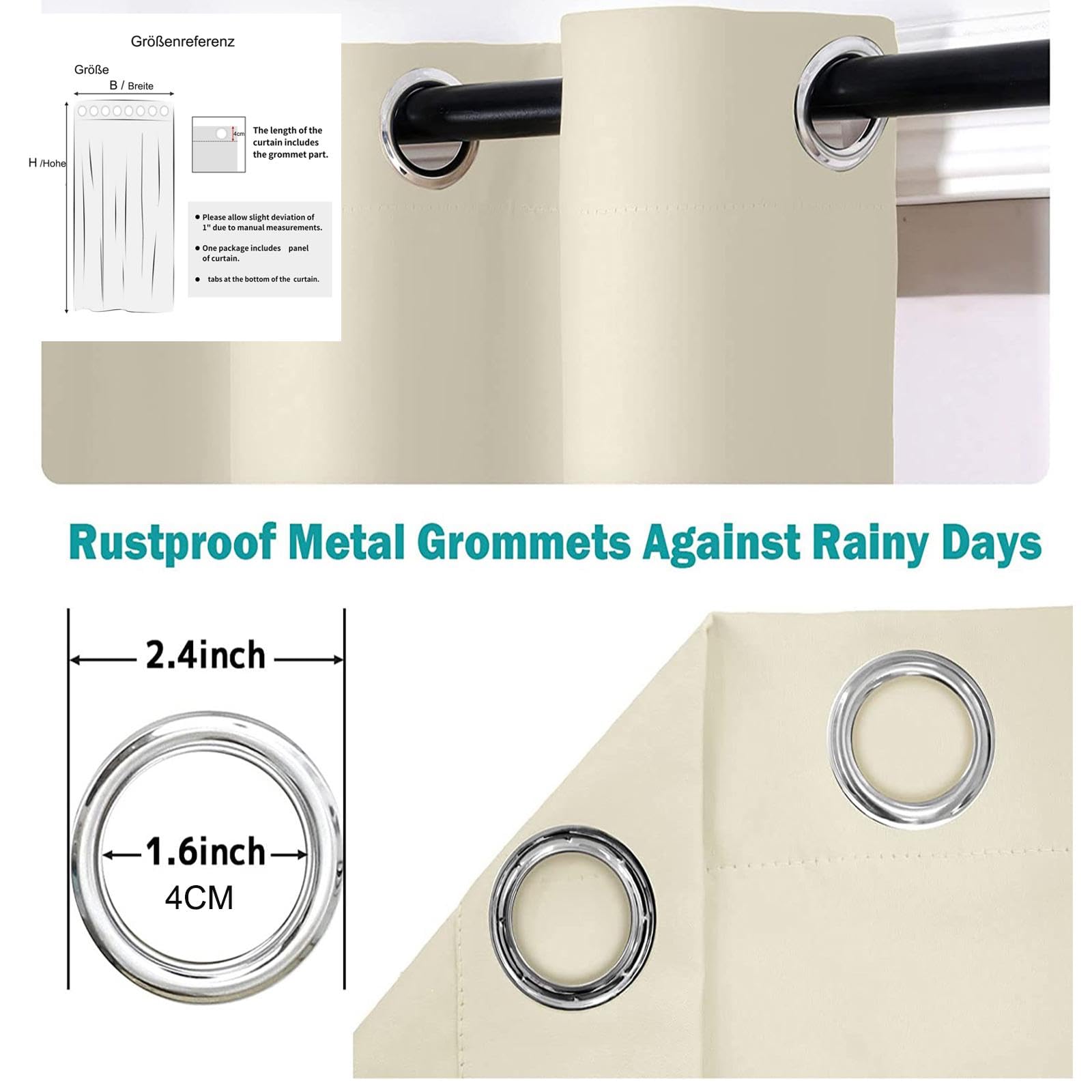 Bianco Tende da Esterno Impermeabile Tende per Esterno con Anelli Oscurante Tenda Idrorepellente per Esterni per per Gazebo Balconi Giardino Cortile Terrazzo Veranda,142L × 120A cm (1 Pannelli)