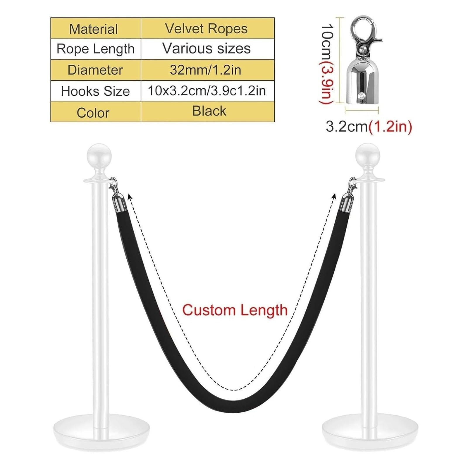 Kit de contrôle des foules du Velvet - 4 Boucles Noires avec Corde de 3,65 m - Convient aux événements, aux fêtes et au Commerce de détail - Une Solution de File d'attente sûre et Pratique.