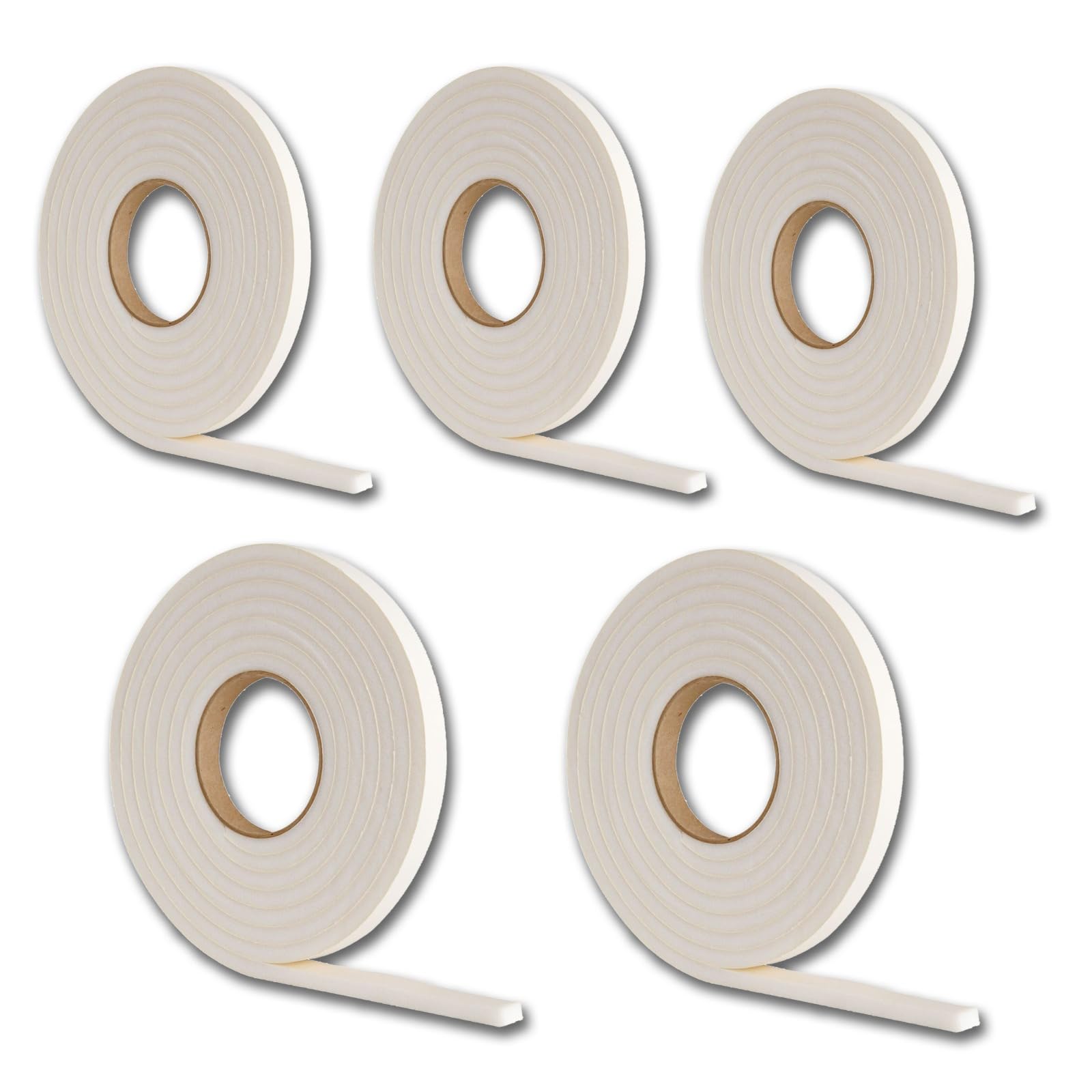10M Draft Excluder Tape for Windows, Self Adhesive Weather Stripping Foam Tape, 2 Rolls of 5M Draught Excluder for Doors, 9mm Wide & 5mm Thick White Window Seal Strip (5)