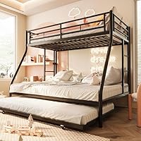 SUNLEI Metal Bunk Beds with Double Secured Ladders, Twin Over Full Bunk Bed with Surrounded Safety Guardrails, Space Saver Twin Beds, Noise Free for Small Bedroom, with Trundle, Black