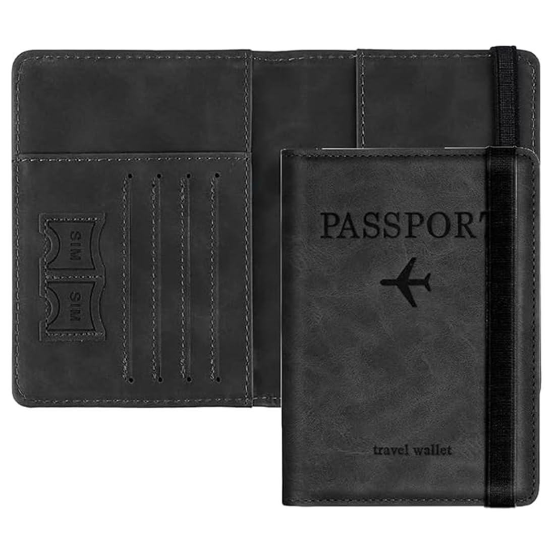 Passport Holder Cover Travel Wallet Organiser, Passport Case with RFID Blocking, PU Leather Travel Document Holder for Men & Women Travel Accessories (Black)-image-16