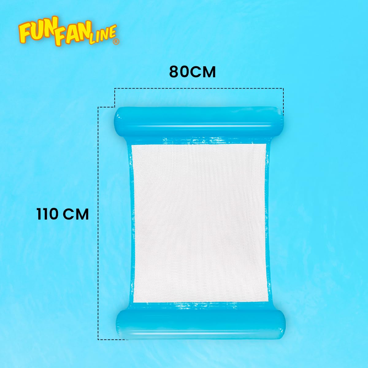 FUN FAN LINE Lot De 2 Matelas Gonflables Piscine 4-en-1 – Hamac, Flotteur, Chaise Longue – Bleu & Orange 110x80cm