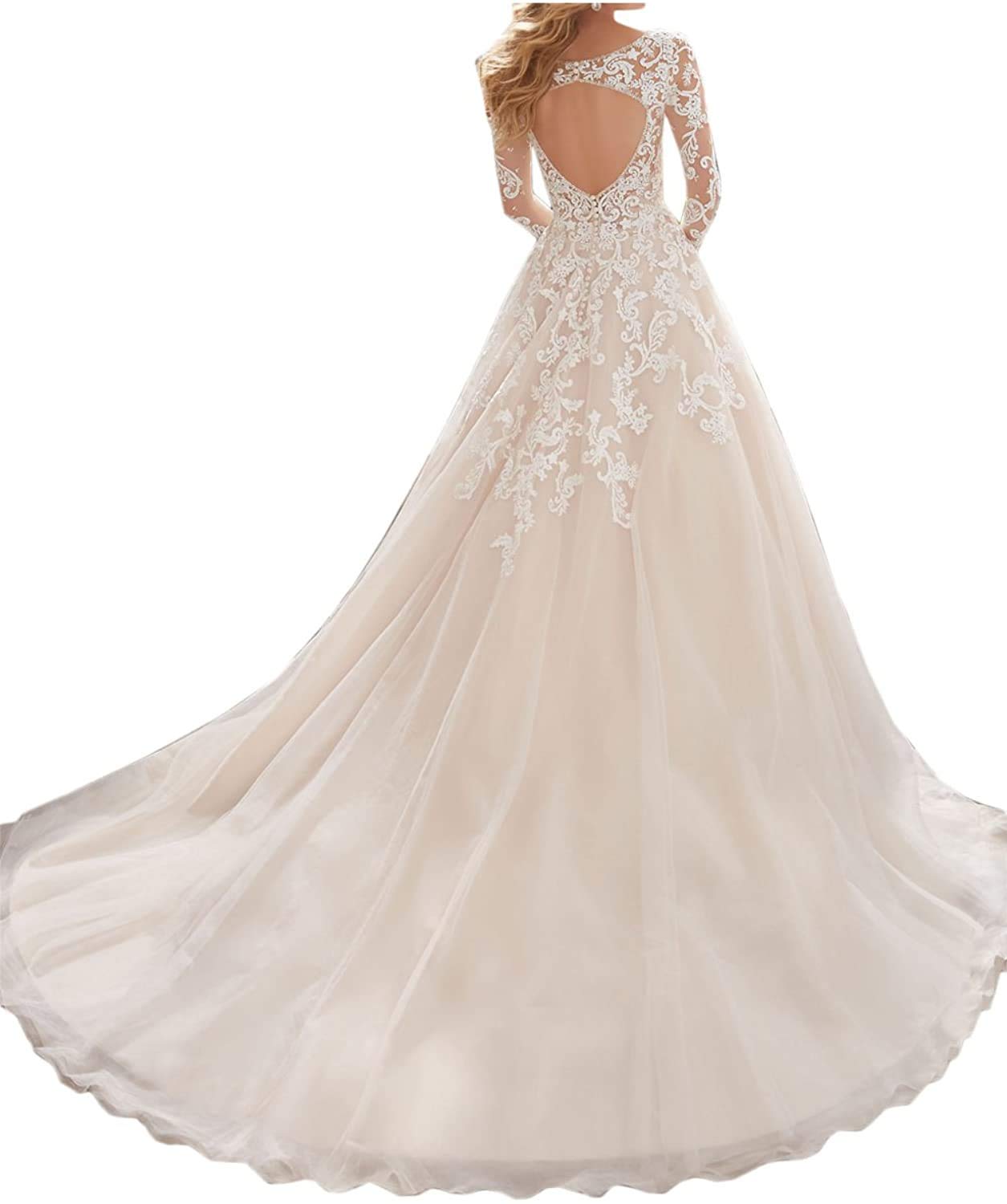 Vestido de Novia, Vestido de Novia, Vestido de Noche de Manga Larga, Vestido de Mujer de Encaje de Tul, Palabra