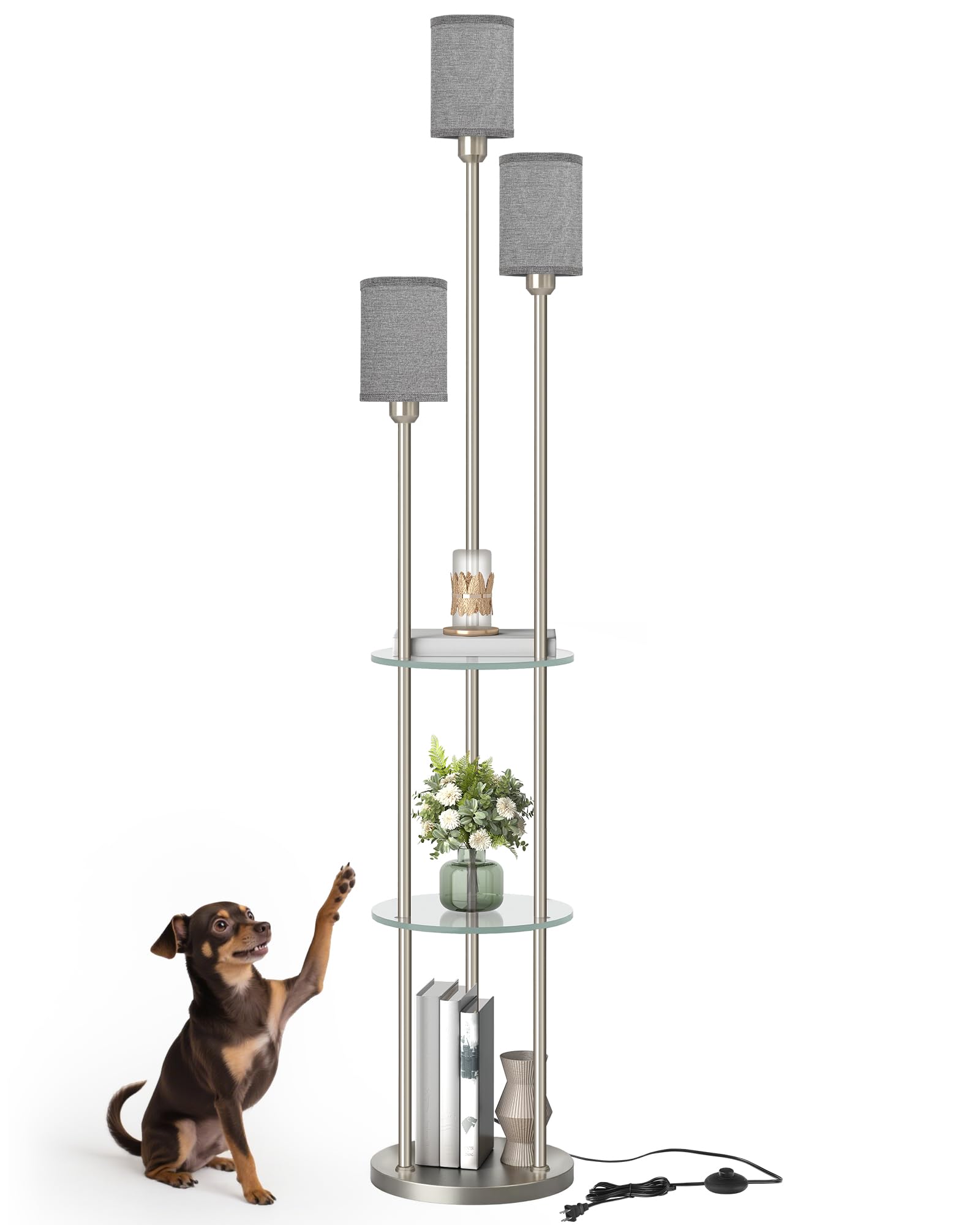GOEBLESON Floor Lamp with Shelves, Grey and Glass, for Living Room — image 1