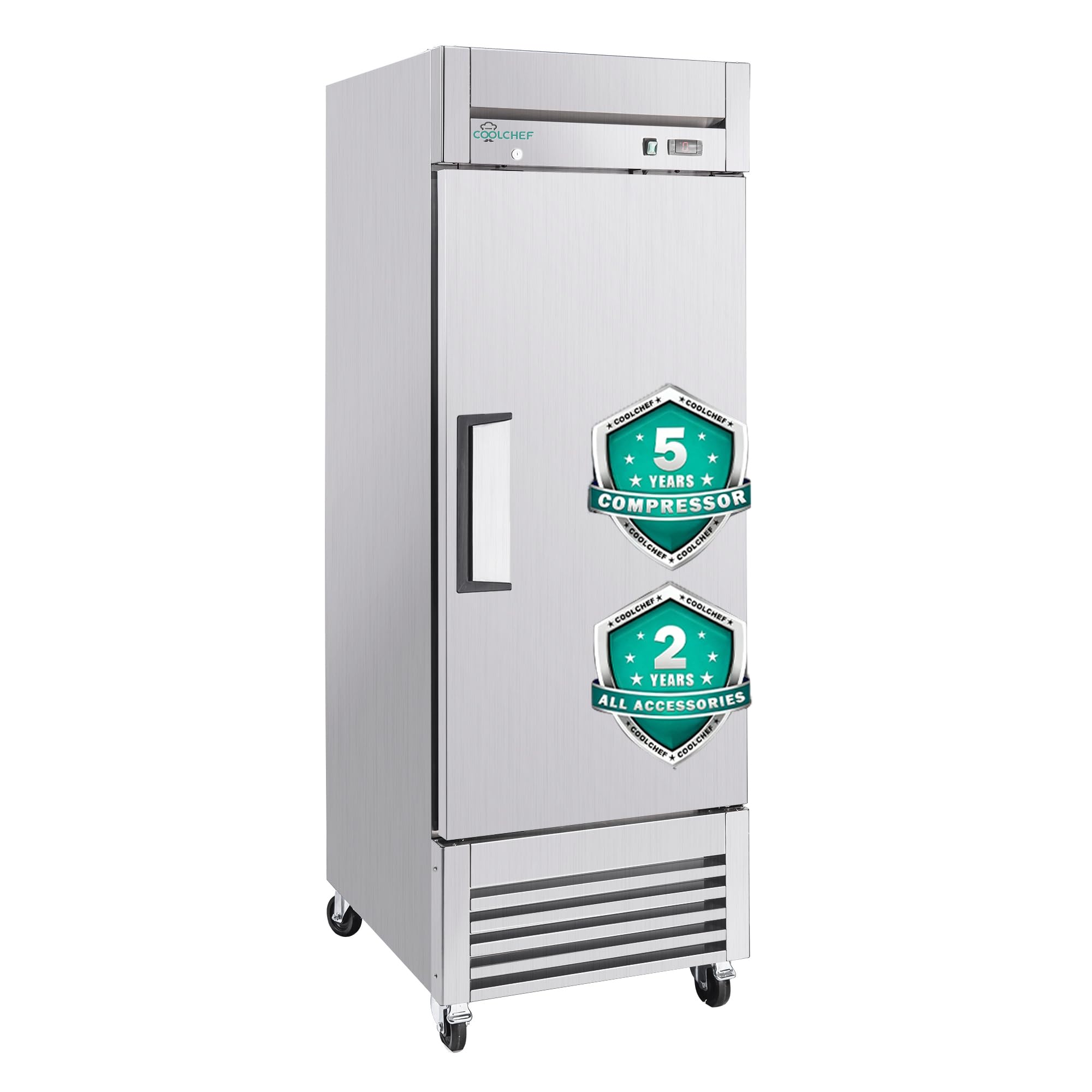 COOLCHEF 27" Commercial Freezer, 23Cu.Ft Single-Door Stainless Steel Reach-In Freezer, -8~0℉, Air Cooling, 3 Shelves, R290, ETL
