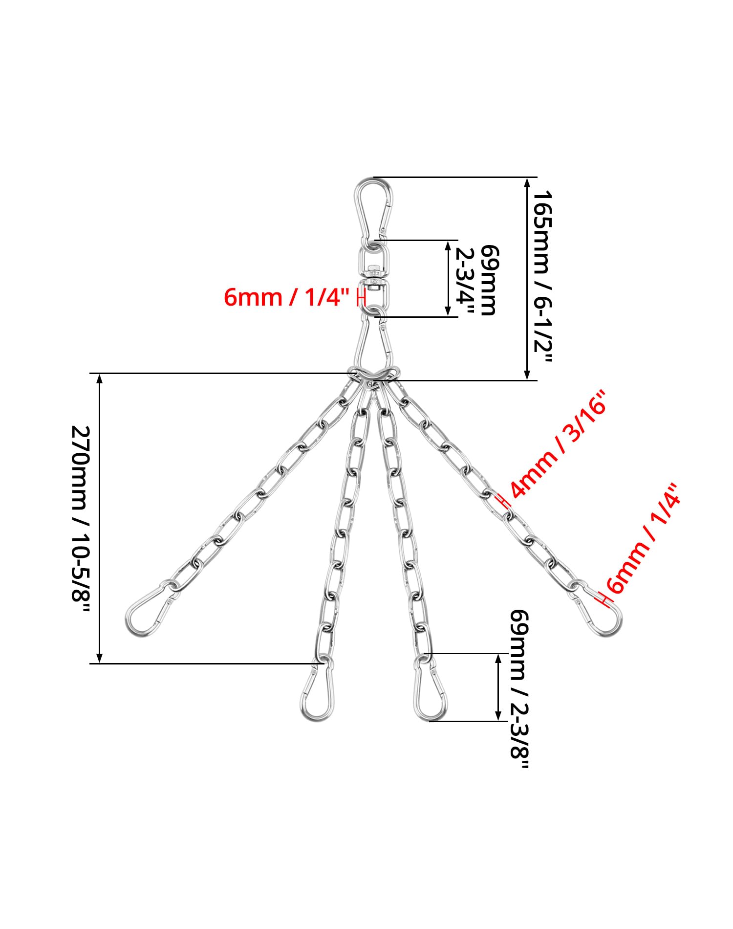QWORK® Cadena para colgar sacos de boxeo de 4 hilos, cadenas de acero inoxidable resistentes, longitud total 50 cm, giro de 360 ​​grados, capacidad de carga máxima 70 kg