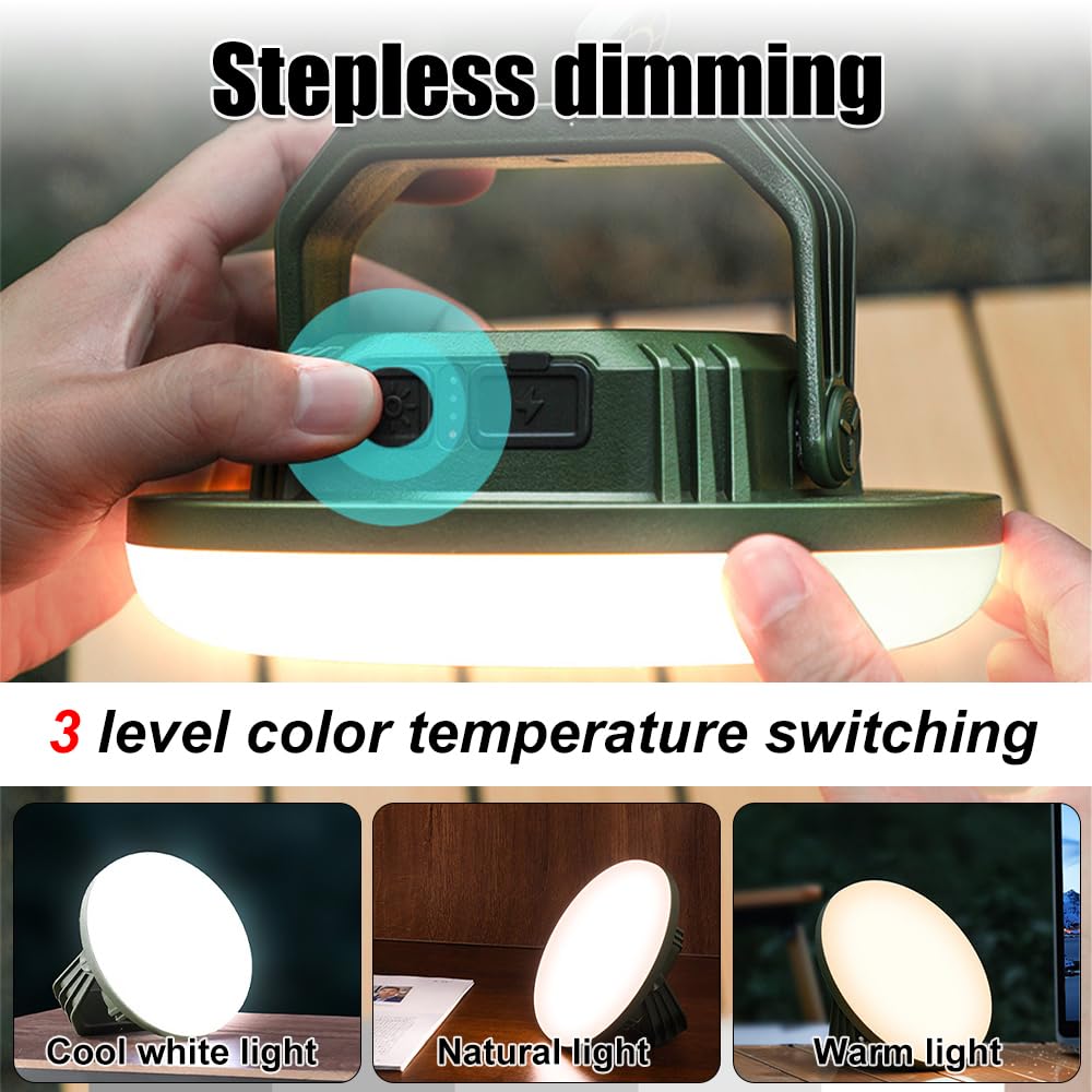 Lanterne de Camping a LED,Lampe de Poche Rechargeable IP65 Étanche 10 W 1400 Lm avec Base Magnétique,Batterie Externe 9000 MAh pour Urgences et Camping,Pêche