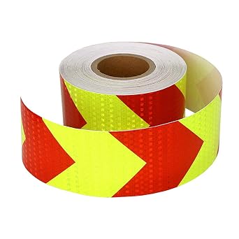 Reflective Tape Stickers,Caution Tape,Arrow Guide Sign Reflective Stickers for Vehicles Bikes Clothes Helmets Mailboxes 3.9 in 164 FT,White red Color Fluorescent Yellow Red