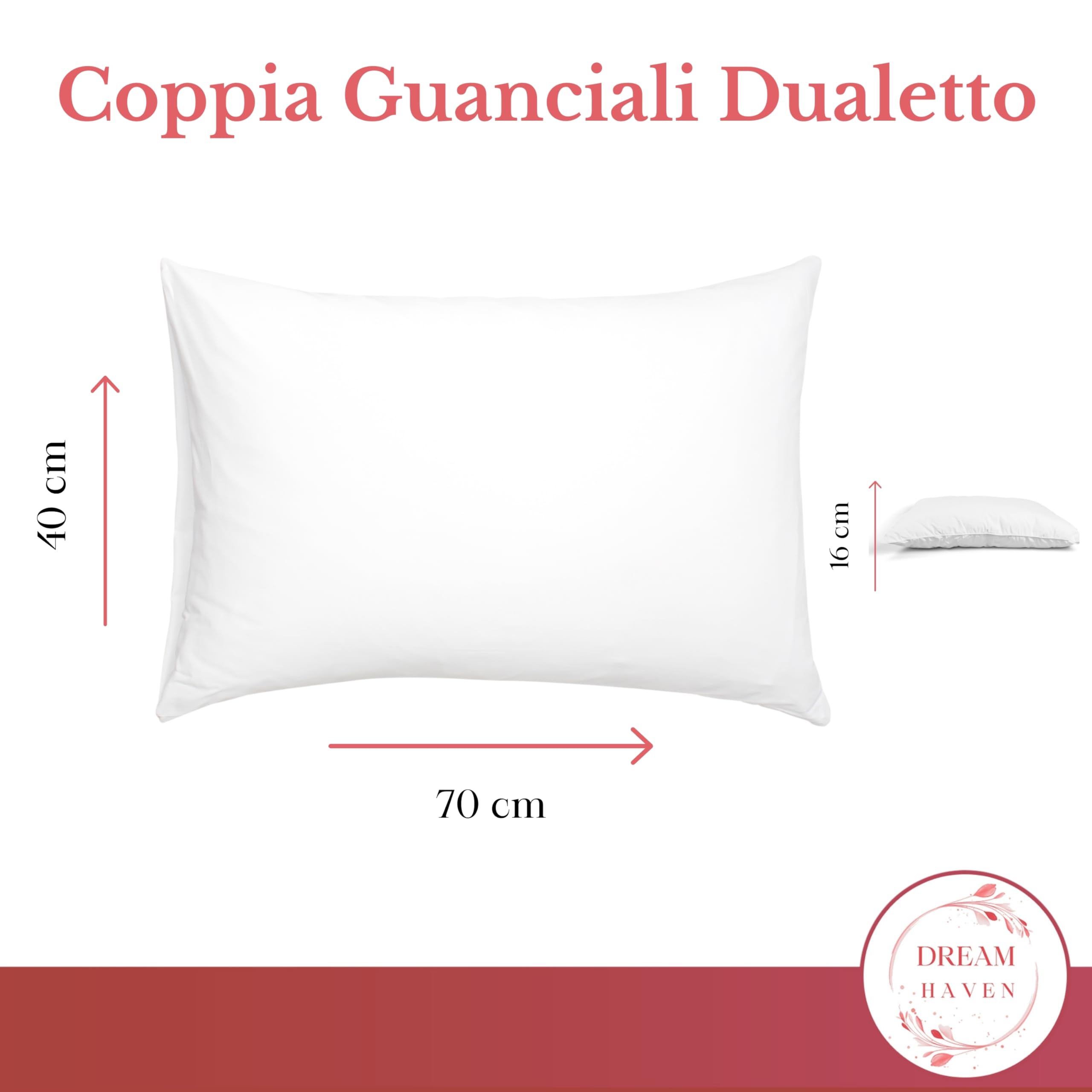 DREAM HAVEN - Cuscini Letto Matrimoniale, Guanciali Letto Coppia con Federe Cuscini in Omaggio, Anti acaro Anallergico 100% Made in Italy