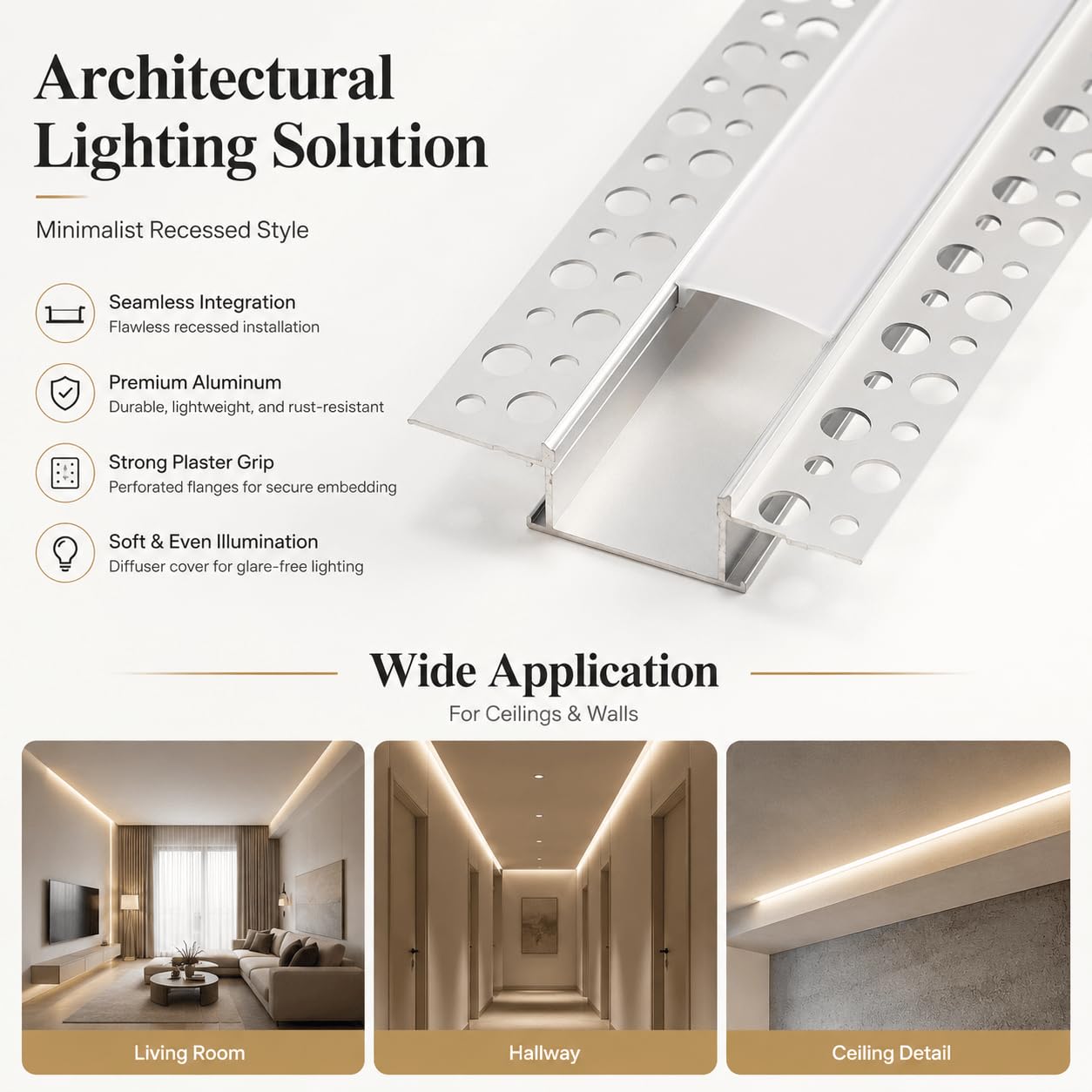 10 x LED Drywall Profile 2 m Aluminium Profile for Strip Rail Flush-Mounted Channel and Diffuser Surface-Mounted for Indirect Lighting Decker [Energy Class A+++]