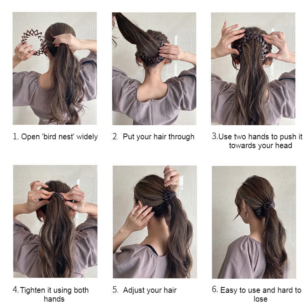 STYLEDOSE Bird Nest Hair Clips Bunbarz Bun Clip For Girls | Women's Expandable Bun Fixed Hair Claw Ponytail Holder Hairpin Buckle Pack Of 3 (13), Multicolor 4